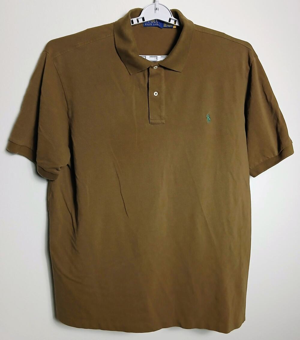 Polo Ralph Lauren Shirt Mens 2XLT Brown Short Sleeve Knit Button Collar Big Tall